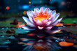 Beautiful Vibrant lotus flower reflects beauty in tranquil pond