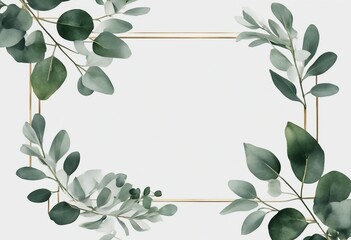 Wall Mural - Herbal eucalyptus leaves frame isolated on a white transparent background Greenery wedding simple m