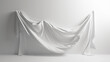 white draped textile stretched as a banner on two stands in a bright room, clean, simple, minimalistic design, background for graphic additions