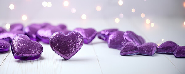 Canvas Print - Heart-shaped Purple Decorations - Glittery and Shiny Hearts - Inspired by Valentine's Day