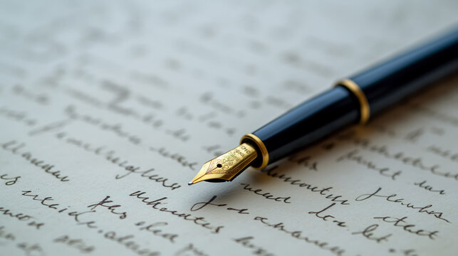 elegant fountain pen on handwritten letter.