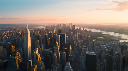 scenic aerial new york city view of manhattan residential and office architecture. panoramic evening