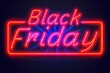 © Thares2020 - Black Friday neon sale banner glowing with discount offer light in background creative design and illustration for night advertising promotion bright text on retro sign poster business promo template