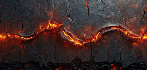 Wall Mural - Hot lava crack in black floor in a shape of a snake. 