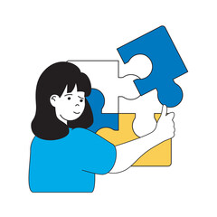 Leinwandbilder - Science laboratory concept with cartoon people in flat design for web. Scientist solving puzzle, learning information for innovation. Vector illustration for social media banner, marketing material.