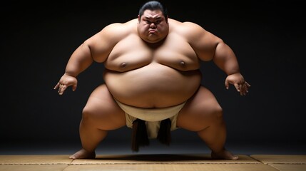 Sumo wrestler man ready to fight in arena