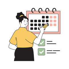 Aufkleber - Time management concept with cartoon people in flat design for web. Woman planning staff workflow and tasks with calendar and list. Vector illustration for social media banner, marketing material.