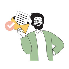 Wall Mural - Time management concept with cartoon people in flat design for web. Man getting business email with confirmation of goal achievement. Vector illustration for social media banner, marketing material.