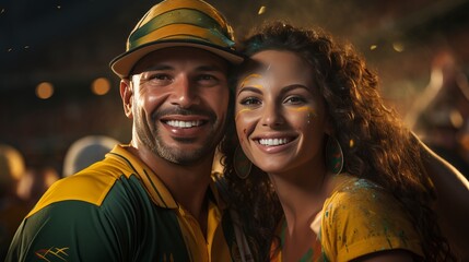 Ecstatic and radiant couple brimming with joy and pride at a festive celebration