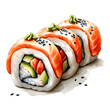 Sushi rolls isolated on white background, cartoon style, png
