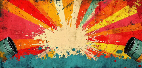 Sticker - Colorful paint splatters from cannons creating an explosive grunge art on the wall.