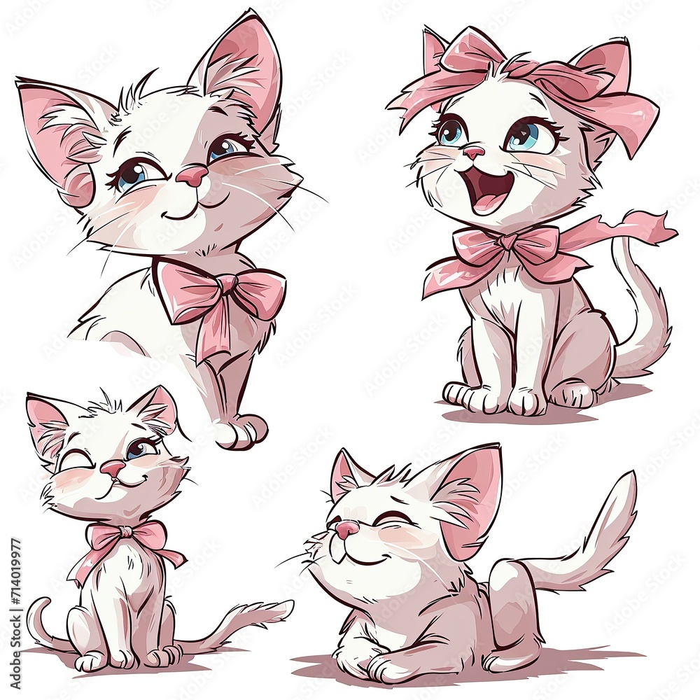 Illustration of a cute kitten with a pink bow and a heart. Character ...