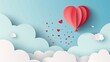 Paper art of heart balloon flying and scattering little heart in the sky, origami and love concept, vector art and illustration