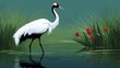 A red-crowned crane gracefully wading in the water