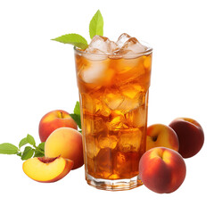 Wall Mural - fresh peach ice tea Isolated on transparent background. Generative AI