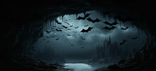 Silhouettes Of Bats Emerging Dramatically From The Entrance Of A Cave, Portraying A Sense Of Mystery And Adventure.