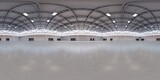 Fototapeta  - Full spherical hdri panorama 360 degrees of empty exhibition space. backdrop for exhibitions and events. Tile floor. Marketing mock up. 3D render illustration	
