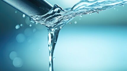 Water Dripping from Faucet. Selective Focus on Clear Trickle of Pure Water Running from White Tap.