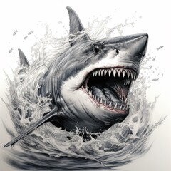 Pencil sketch aggressive shark fish image Generative AI