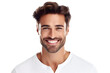 © Prasanth - a closeup photo portrait of a handsome man smiling with clean teeth. used for a dental ad. guy with fresh stylish hair and beard with strong jawline. isolated on white background.