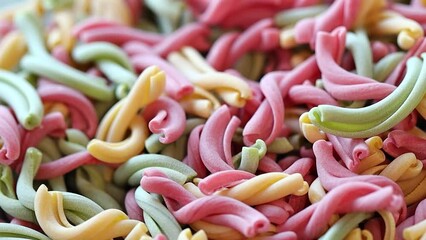 Aufkleber - Dry colored pasta in different colors.