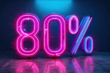 80 Percent sale with price discount offer on background percentage concept banner symbolizing design off sign for business label special promotion in shop rate number icon neon poster light template