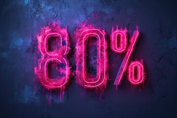 80 Percent sale with price discount offer on background percentage concept banner symbolizing design off sign for business label special promotion in shop rate number icon neon poster light template