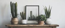 Scandinavian-style Home Decor With Framed Poster And Cactus On Table.