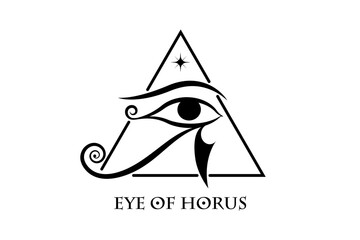 Wall Mural - Eye Of Horus Logo design. The ancient Egyptian Moon sign. Mighty Pharaohs amulet, black vector tattoo isolated on white background