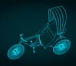 Three wheeled man-powered vehicle drawing