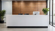 front view of a reception desk standing in an office