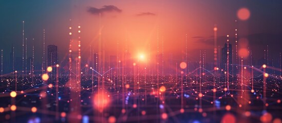 Poster - the concept of connecting smart cities and abstract dot points with gradient lines embodies big data