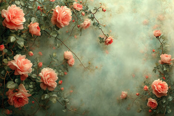 Wall Mural - watercolor victorian scrapbook paper. AI generative