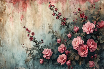 Wall Mural - watercolor victorian scrapbook paper. AI generative