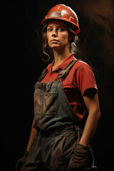 Wall Mural - Aesthetic portrait photo of female miner