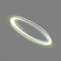 Aufkleber - Abstract neon gold ring with a green tint. A bright plume of luminous rays swirling in a fast spiraling motion. Light golden swirl. Curve gold line light effect. Vector