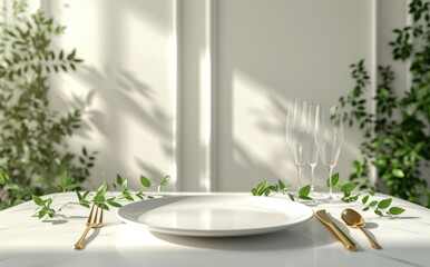 Sticker - place setting with some green leave branches