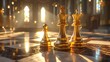 two golden chess pieces seated
