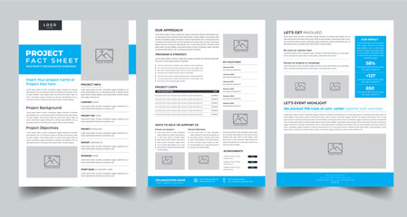 project fact sheet nonprofit organization layout design template with 3 style design concept