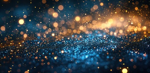 Wall Mural - shiny gold and blue confetti bokeh background