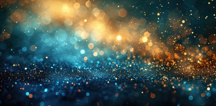 shiny gold and blue confetti bokeh background