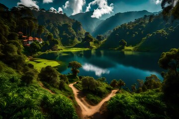 Wall Mural - lake and mountains