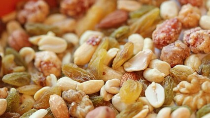 Aufkleber - Mixed nuts with dried fruits in a pile.