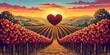 Heart-shaped Vineyard - Design an illustration of a vineyard with grapevines forming heart shapes, creating a romantic backdrop for wine lovers. The sunset hues and rolling hills add a touch 