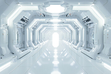Poster - A generic futuristic science fiction background, inside of a white hi-tech laboratory or space ship