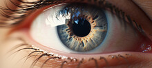 Women's Eyes Blue Color, Macro Shot, Detail Photo, Generative Ai