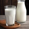 two glasses of fresh milk on a wooden table