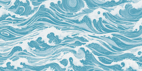 Sea water ocean wave vector background. Blue water ocean sea wave seamless background.