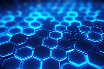 Poster - Blue hexagonal background with abstract technology theme.