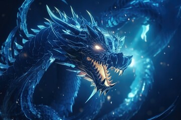 Poster - Abstract flying dragons on dark blue background: AI, neural networks, big data.